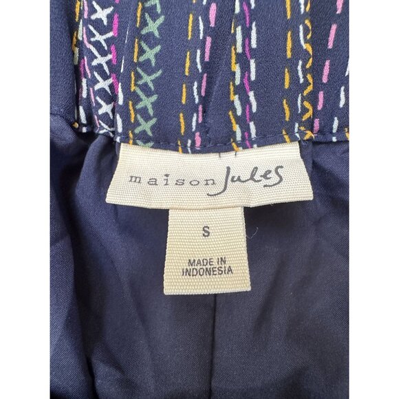 Maison Jules Womens Striped Wide-Leg Cropped Pants Navy Multicolor S Polyester - Picture 4 of 7